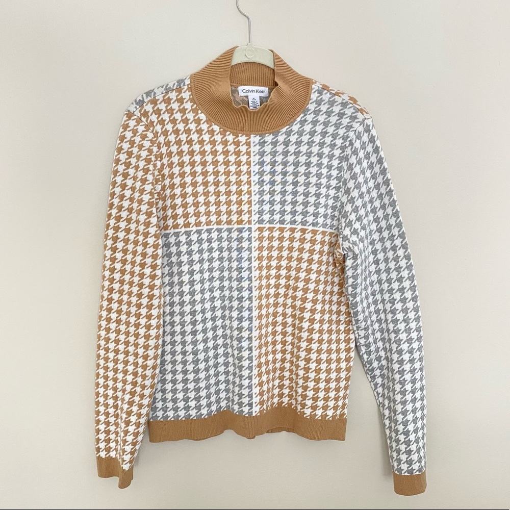 Calvin Klein color block houndstooth sweater